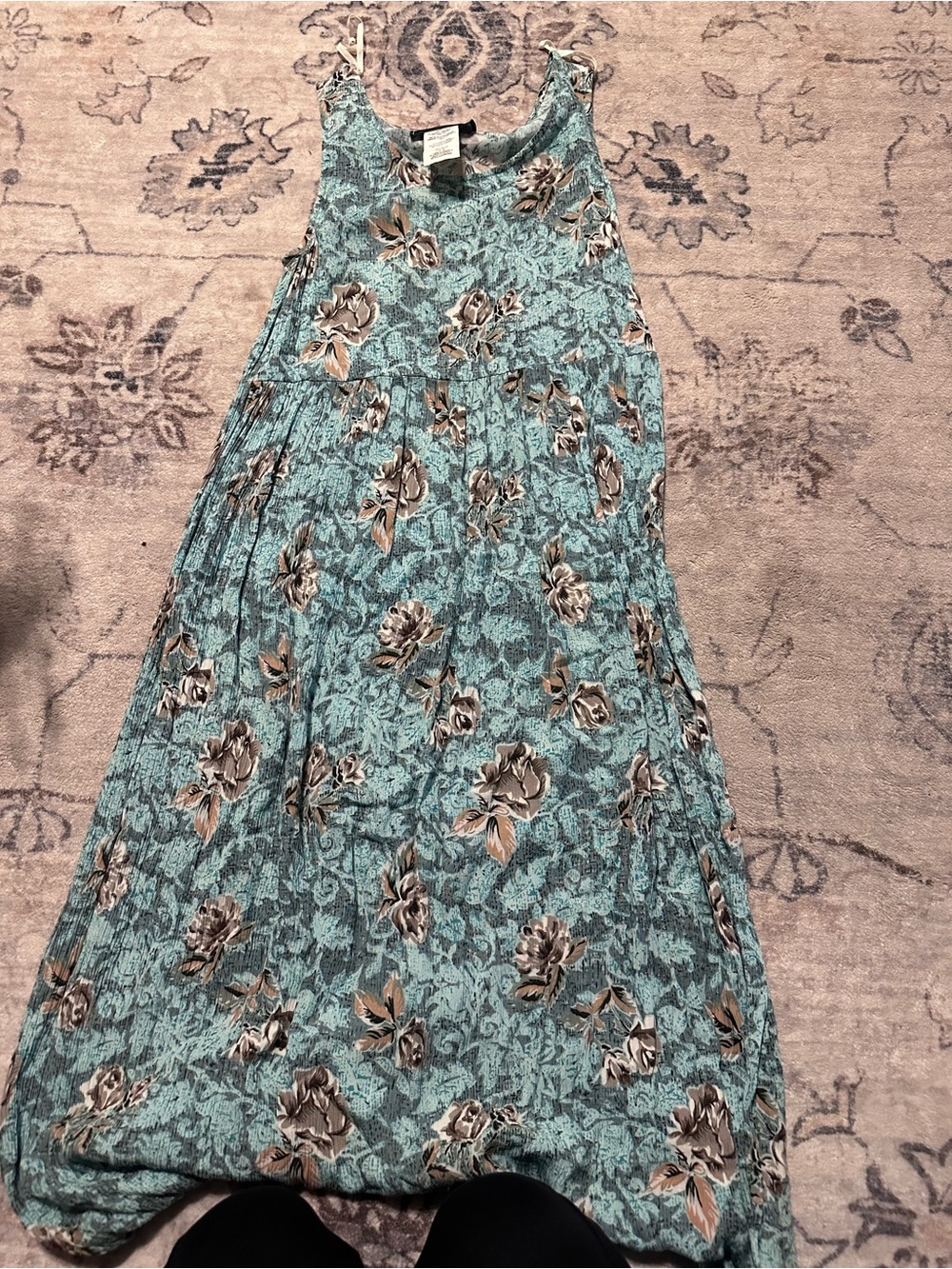 Sleeveless Floral Maxi Dress in Teal and Beige